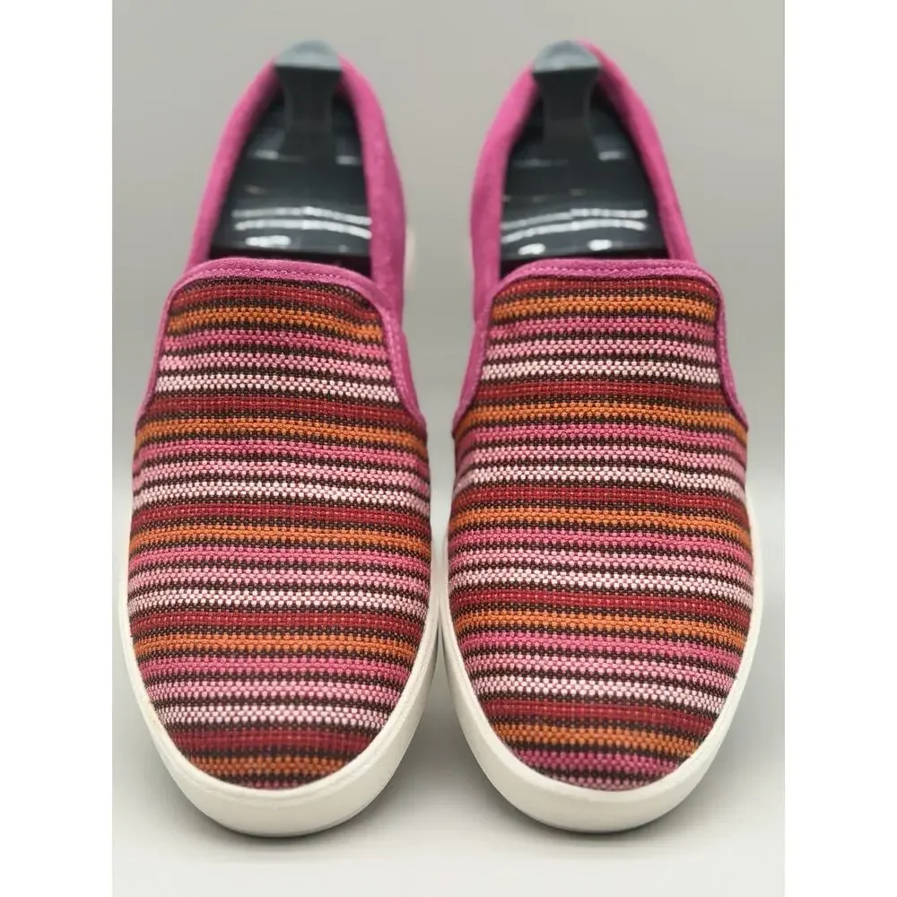 Clarks Womens Layton Petal Slip On Sneaker Fuchsia Multi Stripe Suede 9.5 Wide